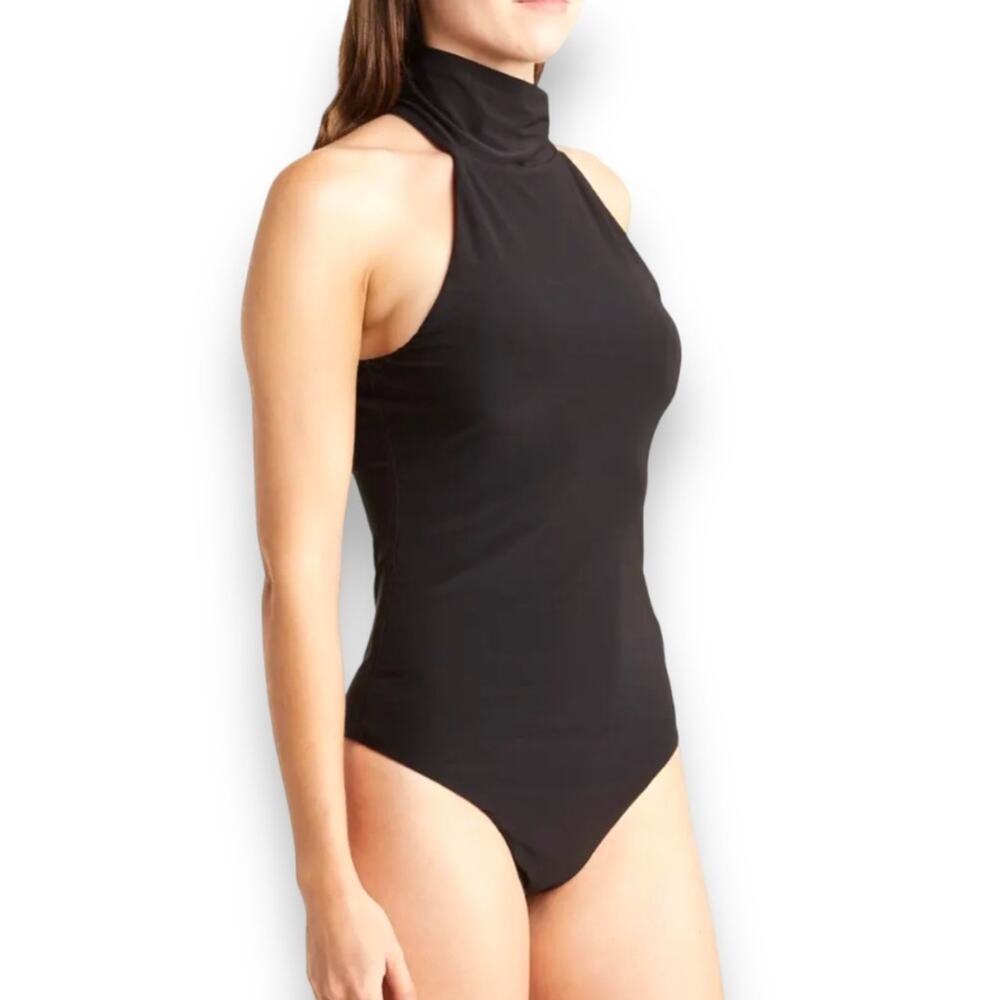 Wayf One Piece Bodysuit Scrunch Neck Cutaway Shoulder Sleeveless Black W xs nwot